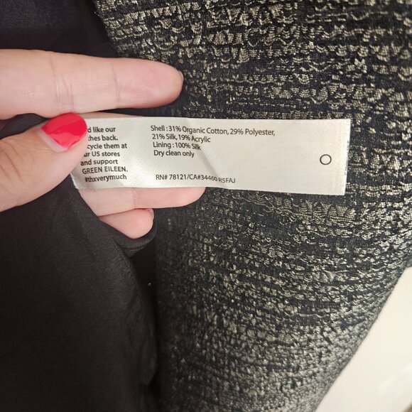 Eileen Fisher Black Metallic Jacquard Silk Coat Jacket Size XS - Picture 5 of 8